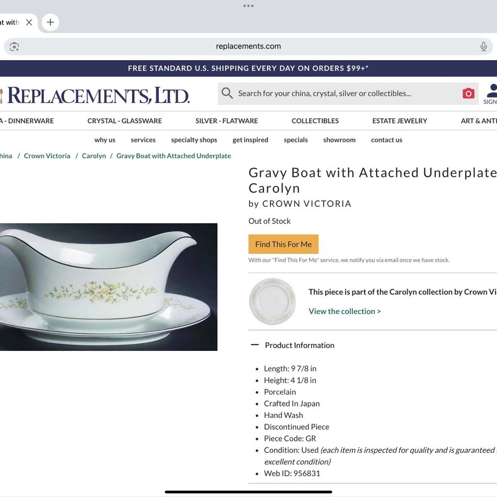 Crown Victoria - Carolyn - Gravy boat with attached underplate